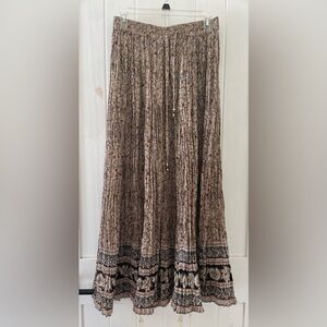 Boho Style Floral Print Elastic Waist Flowy Maxi Gypsy Cotton Skirt Size M